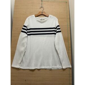 Cato Woman Plus Size 22/24W Ribbed Knit Long Sleeve Striped Top White Navy Blue